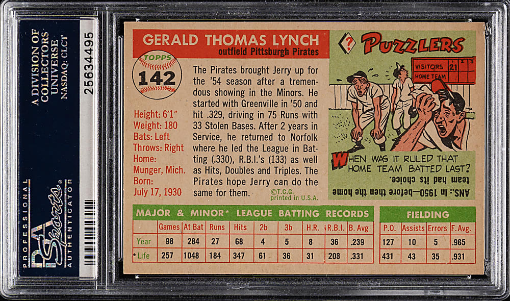 1955 Topps #142 Jerry Lynch PSA NM-MT 8