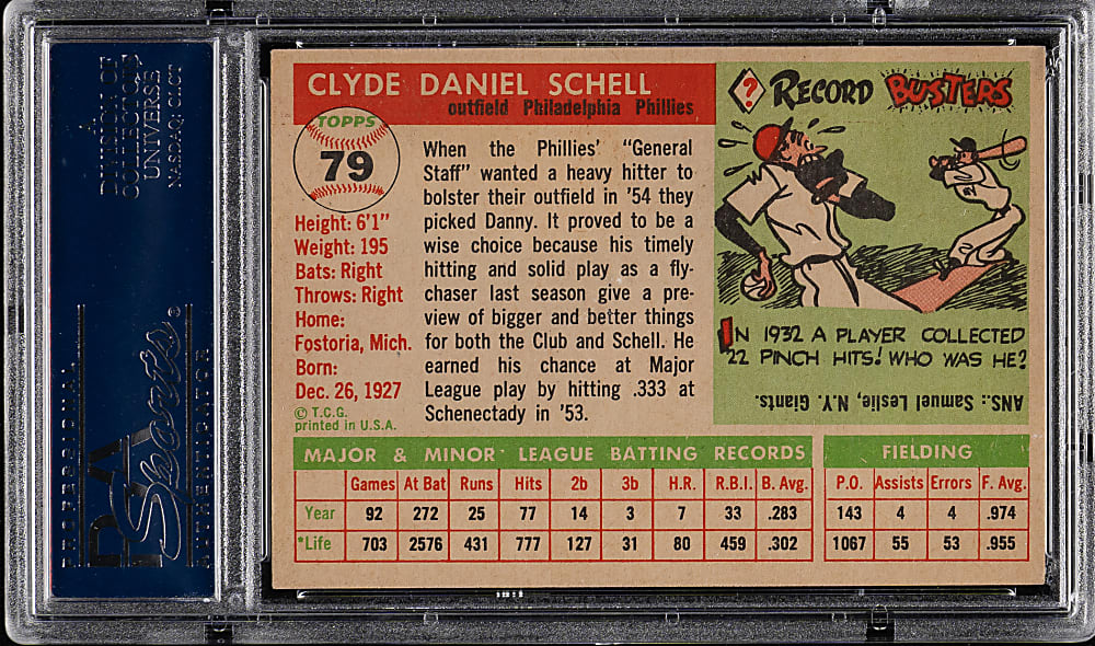 1955 Topps #79 Danny Schell PSA NM-MT 8