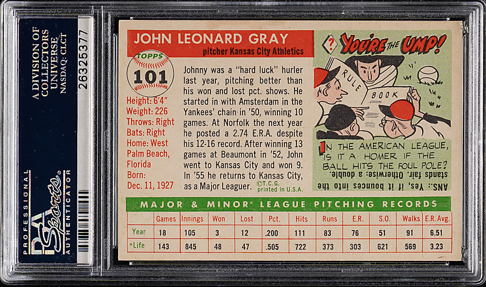 1955 Topps #101 Johnny Gray PSA NM-MT 8