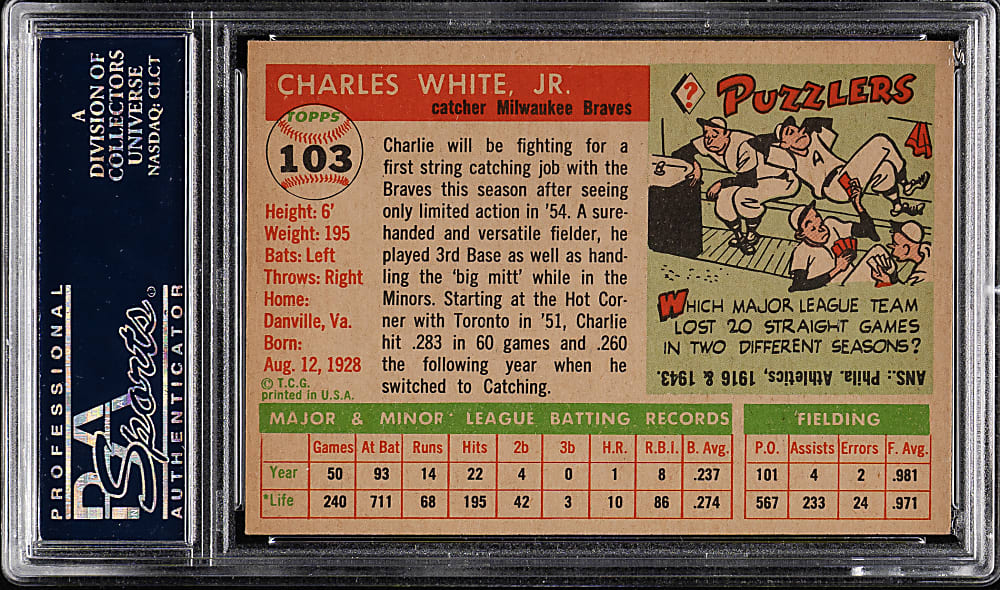 1955 Topps #103 Charlie White PSA NM-MT 8