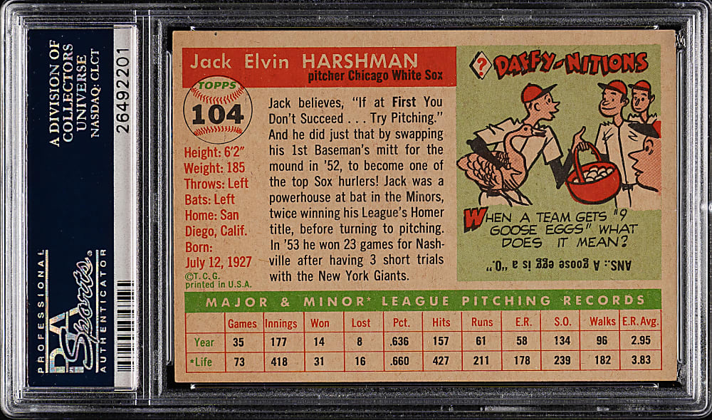 1955 Topps #104 Jack Harshman PSA NM-MT 8