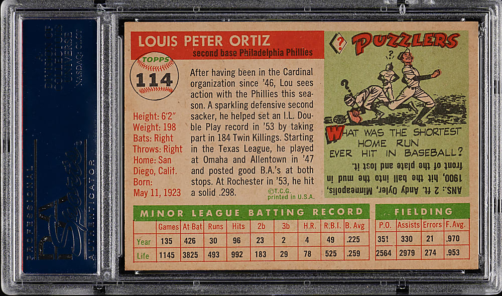 1955 Topps #114 Lou Ortiz PSA NM-MT 8