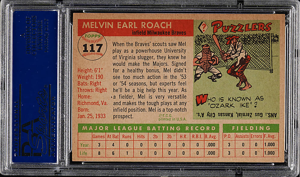 1955 Topps #117 Mel Roach PSA NM-MT 8