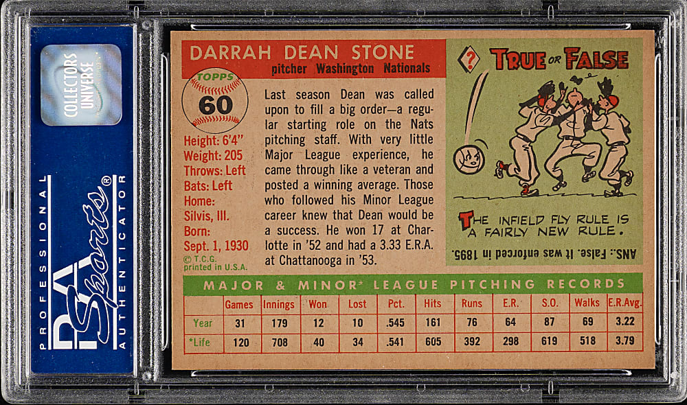 1955 Topps #60 Dean Stone PSA NM-MT 8