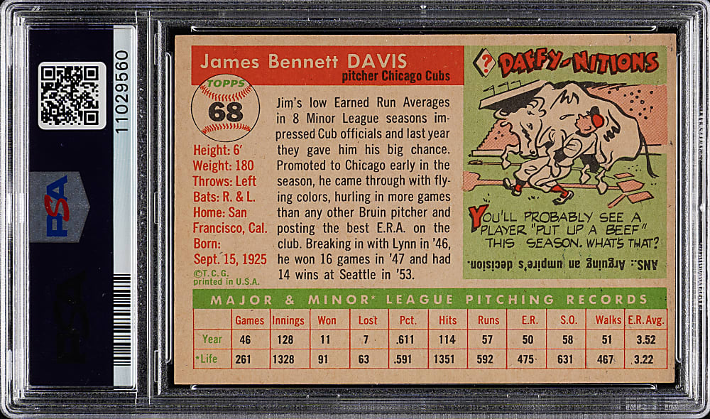 1955 Topps #68 Jim Davis PSA NM-MT 8