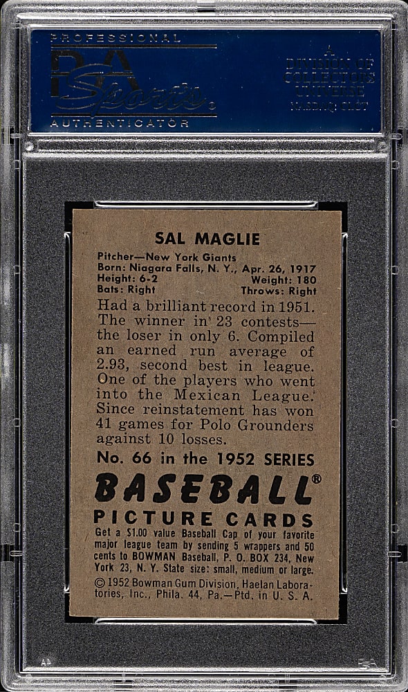 1952 Bowman #66 Sal Maglie PSA NM-MT+ 8.5