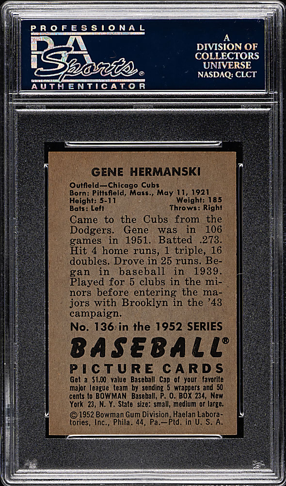 1952 Bowman #136 Gene Hermanski PSA NM-MT+ 8.5