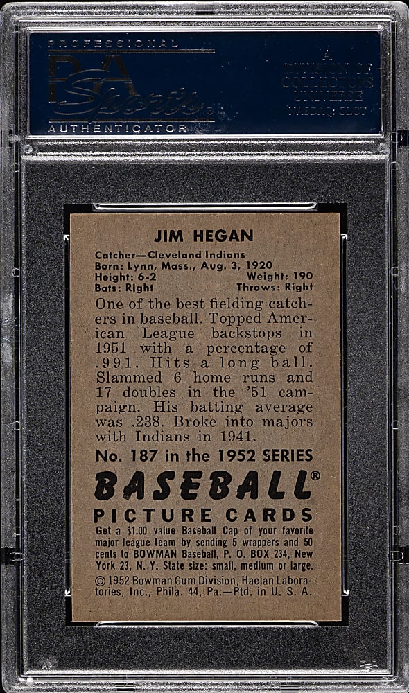 1952 Bowman #187 Jim Hegan PSA NM-MT+ 8.5