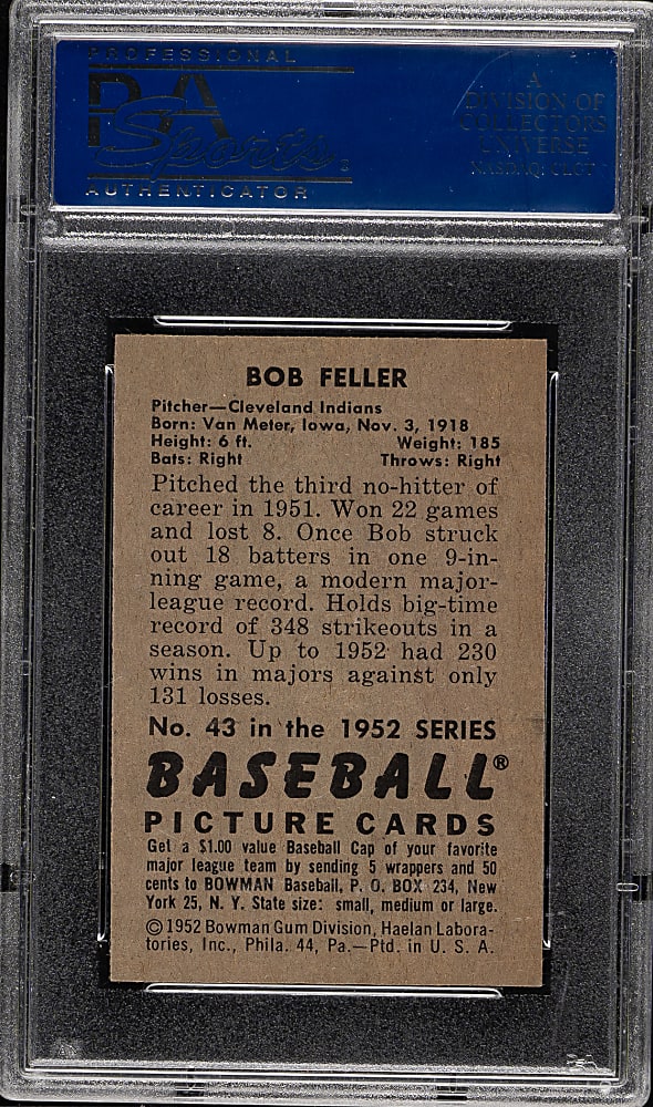 1952 Bowman #43 Bob Feller PSA NM 7
