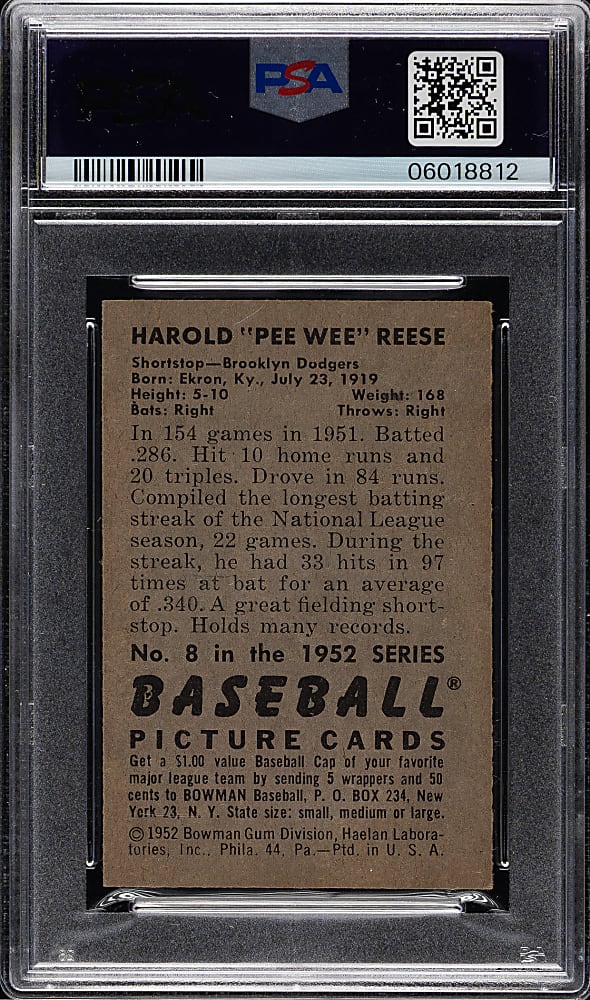 1952 Bowman #8 Pee Wee Reese PSA NM 7