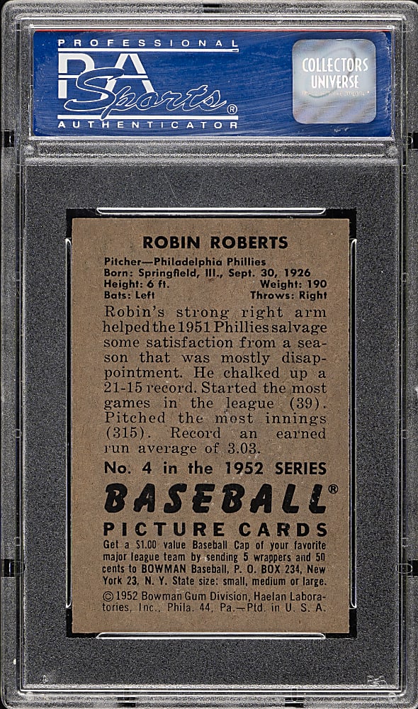 1952 Bowman #4 Robin Roberts PSA NM-MT 8