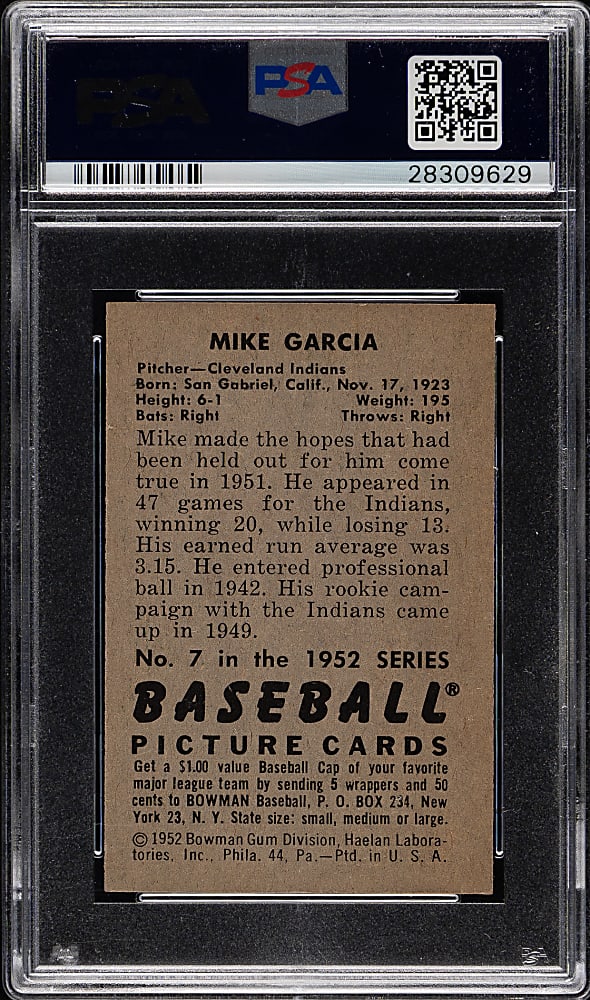 1952 Bowman #7 Mike Garcia PSA NM-MT 8
