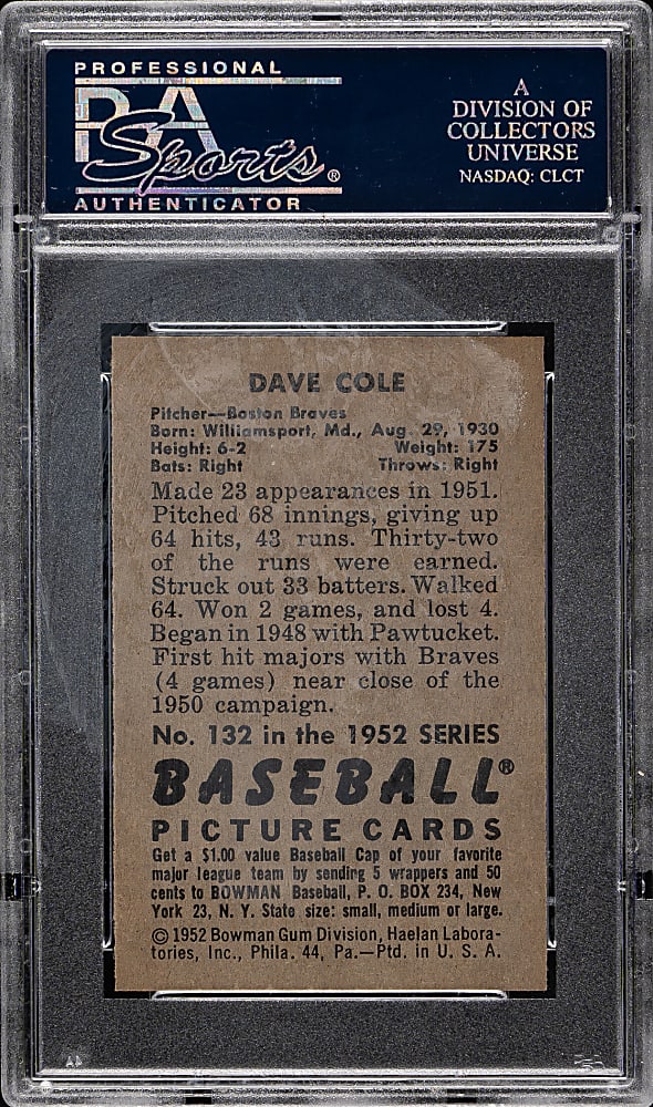 1952 Bowman #132 Dave Cole PSA NM-MT 8