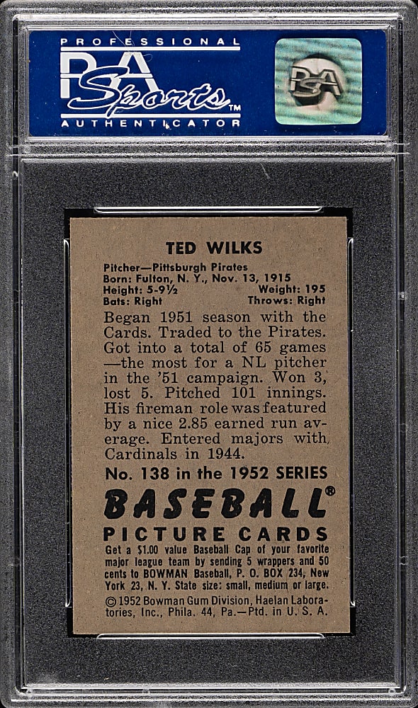 1952 Bowman #138 Ted Wilks PSA NM-MT 8