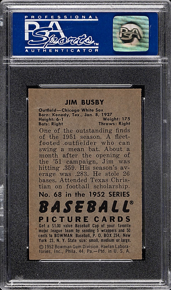 1952 Bowman #68 Jim Busby PSA NM-MT 8
