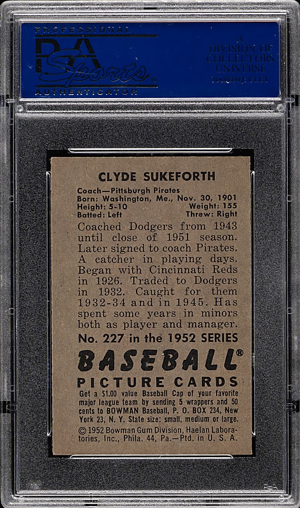 1952 Bowman #227 Clyde Sukeforth PSA NM-MT 8