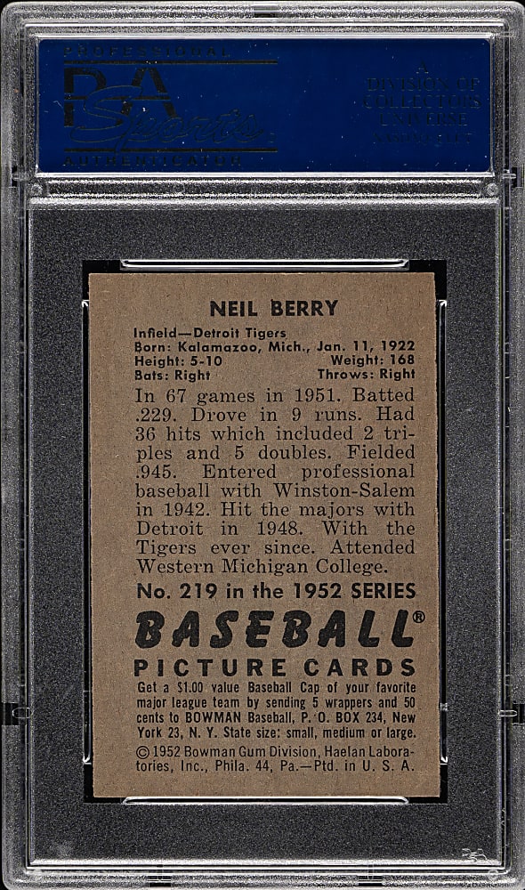 1952 Bowman #219 Neil Berry PSA NM-MT 8
