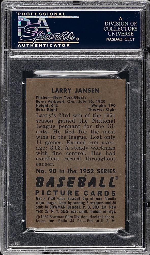 1952 Bowman #90 Larry Jansen PSA NM-MT 8