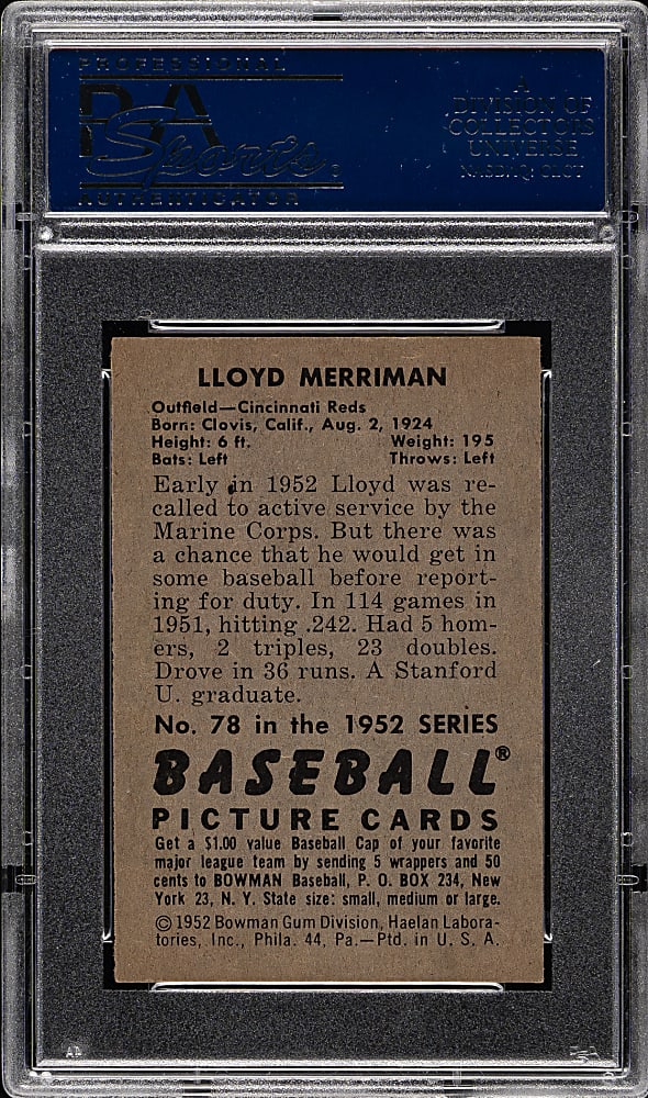 1952 Bowman #78 Lloyd Merriman PSA NM-MT 8