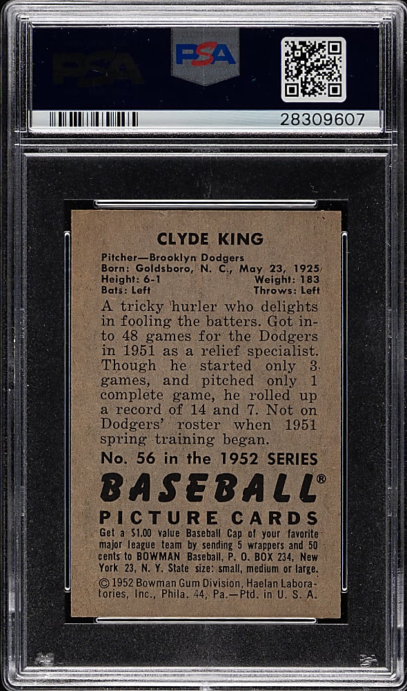 1952 Bowman #56 Clyde King PSA NM-MT 8