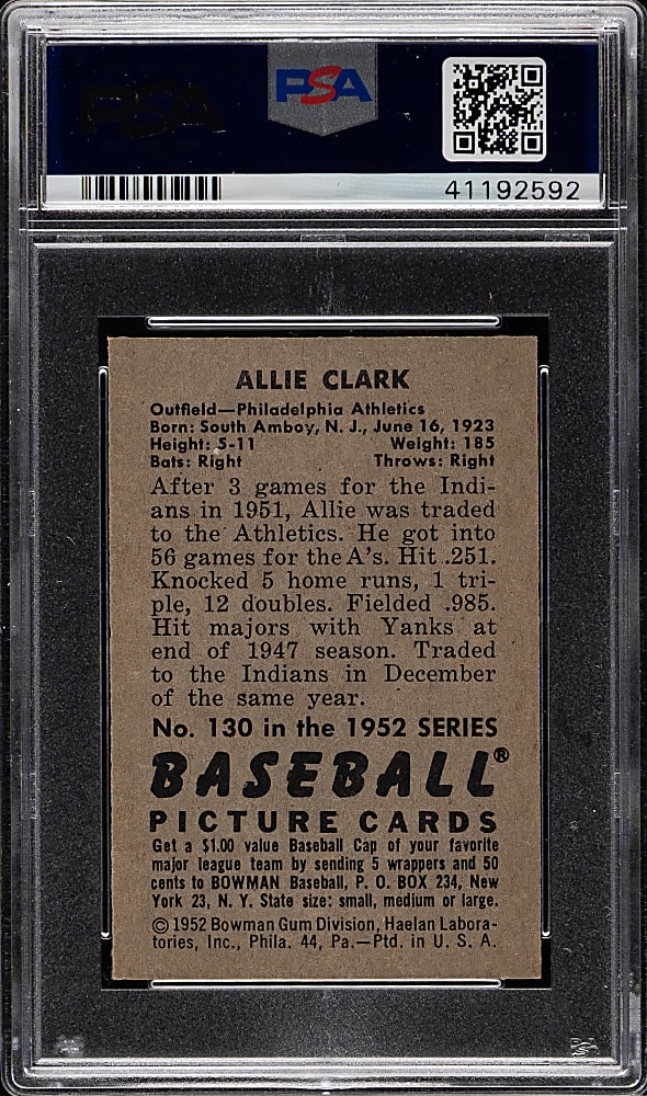 1952 Bowman #130 Allie Clark PSA NM-MT 8