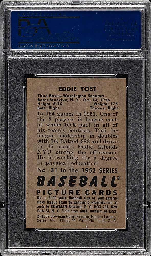 1952 Bowman #31 Eddie Yost PSA NM-MT 8