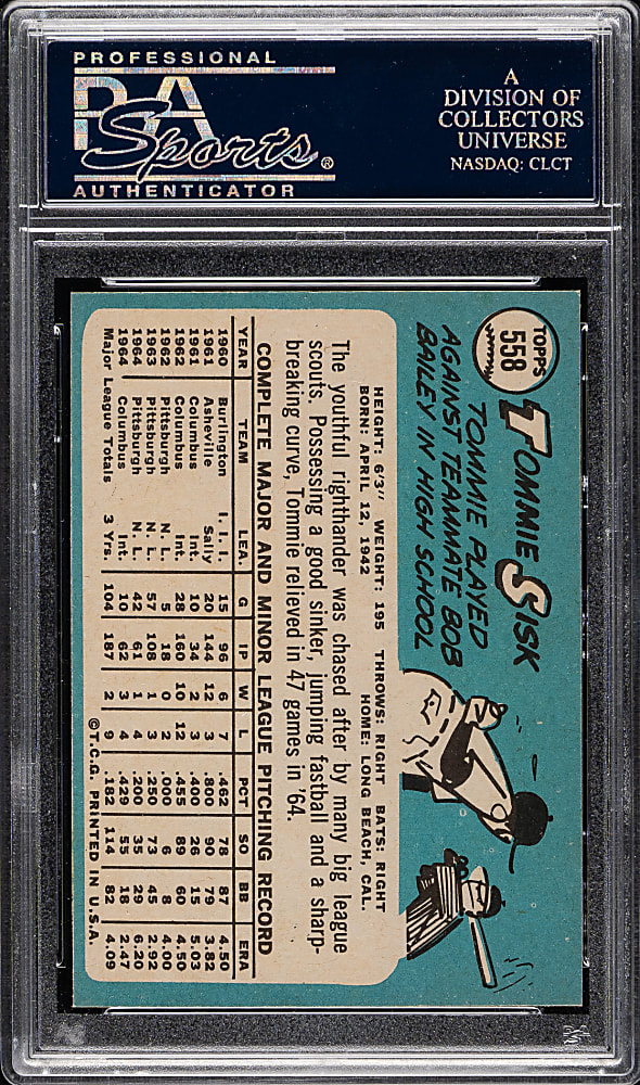 1965 Topps #558 Tommie Sisk PSA MINT 9
