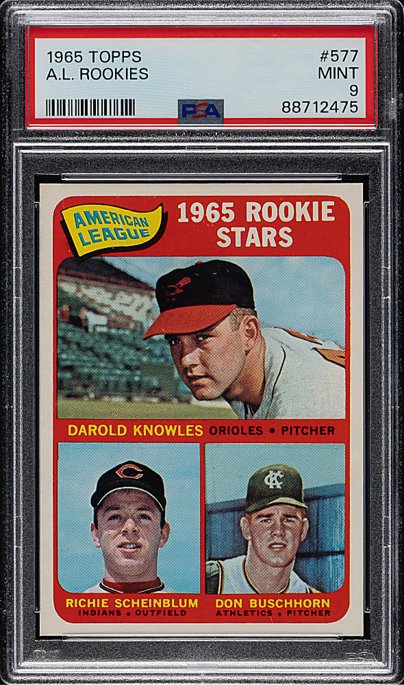 1965 Topps #577 Knowles/Scheinblum/Buschhorn PSA MINT 9