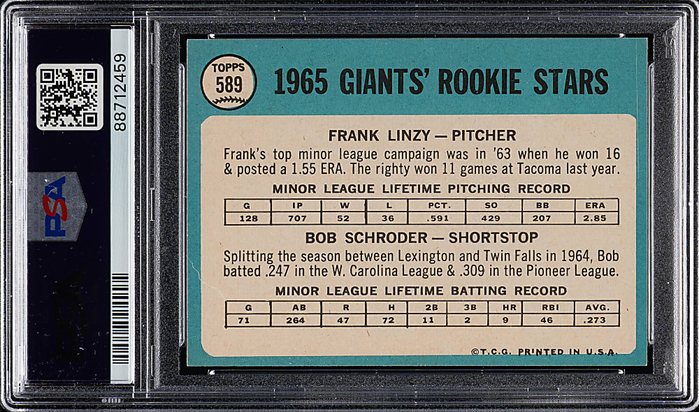 1965 Topps #589 Linzy/Schroder PSA MINT 9