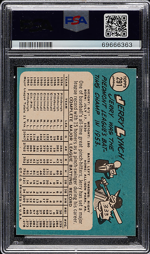 1965 Topps #291 Jerry Lynch PSA MINT 9