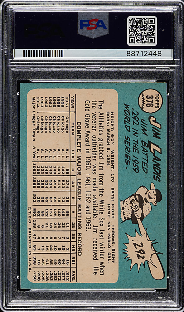1965 Topps #376 Jim Landis PSA MINT 9
