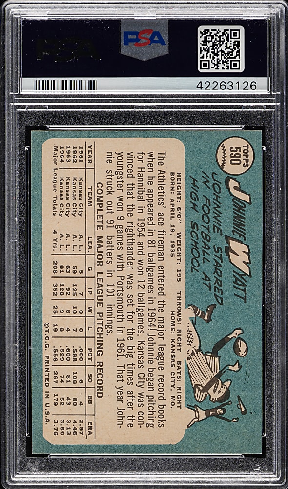 1965 Topps #590 Johnnie Wyatt PSA MINT 9