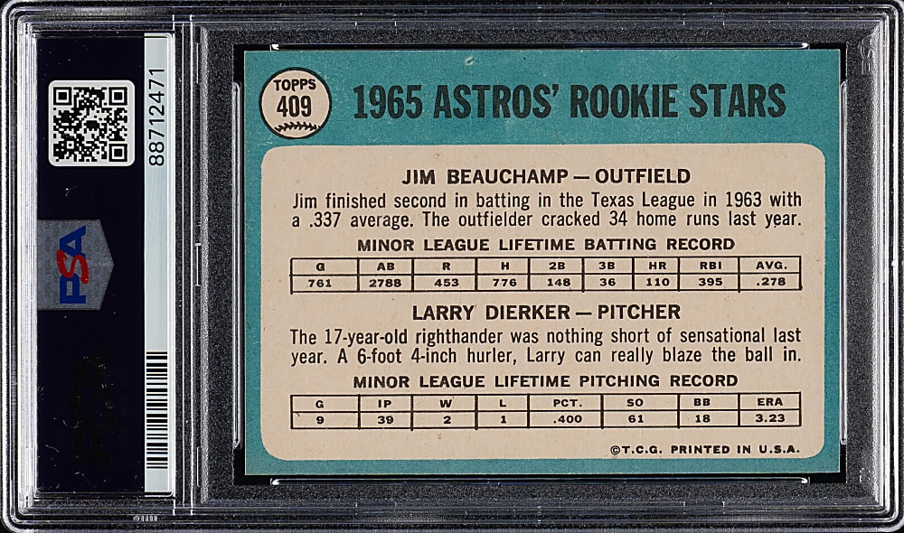 1965 Topps #409 Beauchamp/Dierker PSA MINT 9