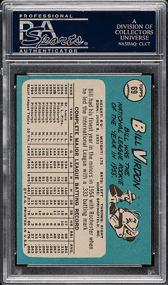 1965 Topps #69 Bill Virdon PSA MINT 9