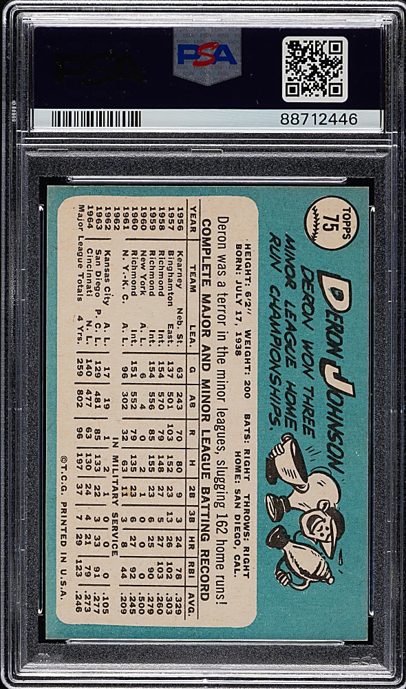 1965 Topps #75 Deron Johnson PSA MINT 9