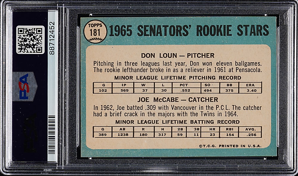 1965 Topps #181 Loun/McCabe PSA MINT 9
