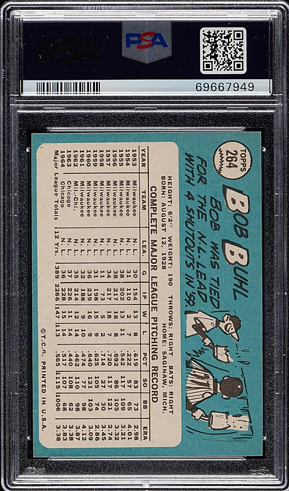 1965 Topps #264 Bob Buhl PSA MINT 9