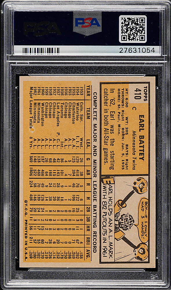 1963 Topps #410 Earl Battey PSA NM-MT+ 8.5