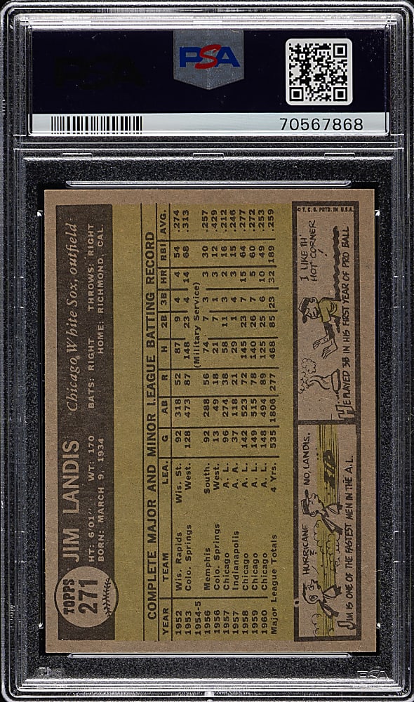 1961 Topps #271 Jim Landis PSA MINT 9