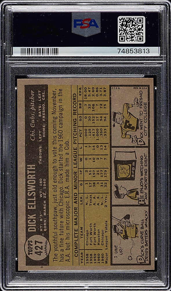 1961 Topps #427 Dick Ellsworth PSA MINT 9
