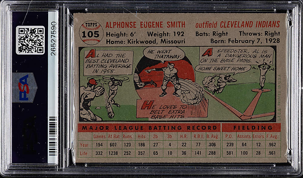 1956 Topps #105 Al Smith Gray Back PSA NM-MT 8