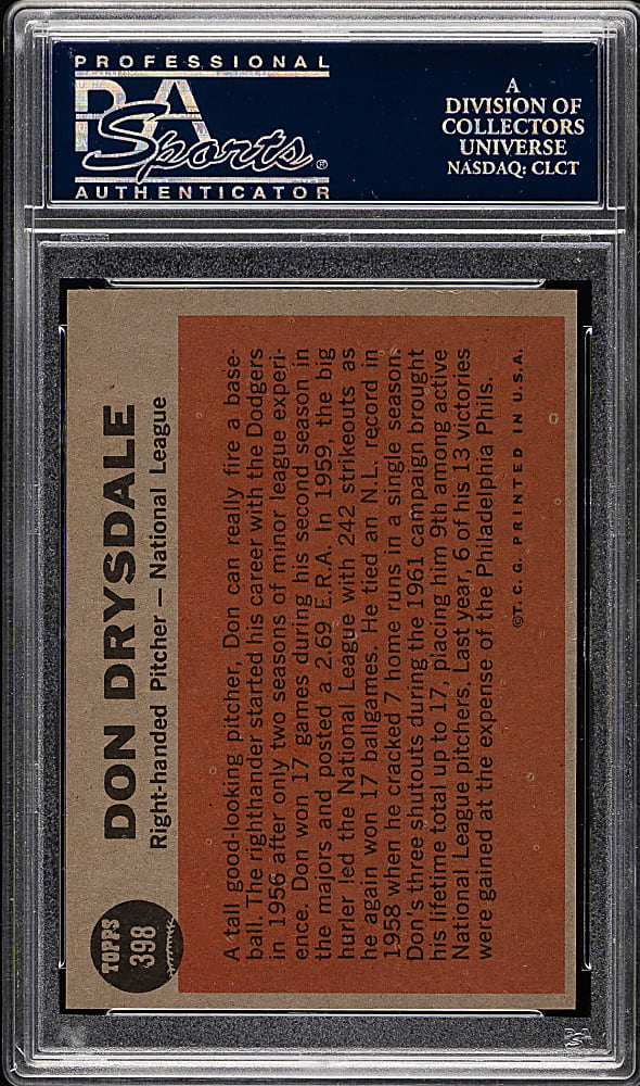 1962 Topps #398 Don Drysdale All-Star PSA NM-MT 8