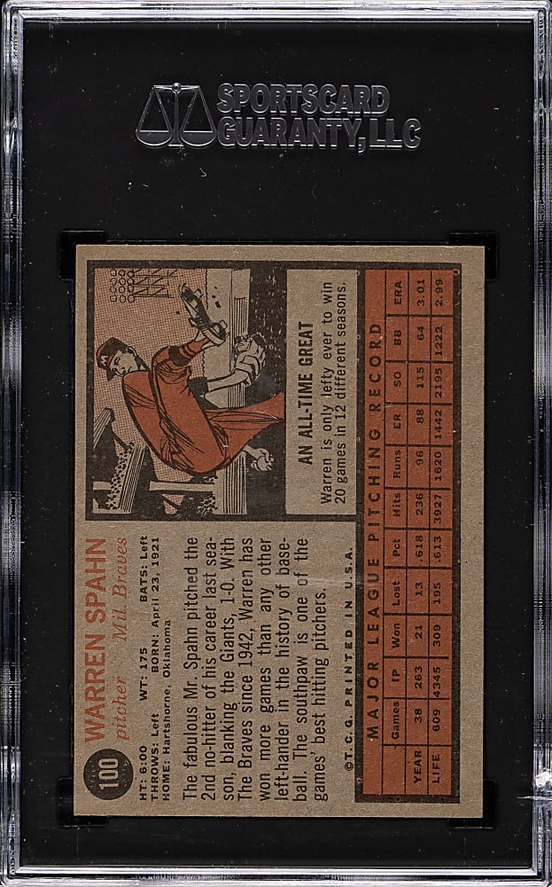 1962 Topps #100 Warren Spahn SGC NM/MT 8