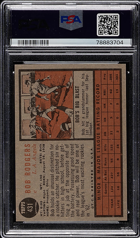 1962 Topps #431 Bob Rodgers PSA NM-MT+ 8.5