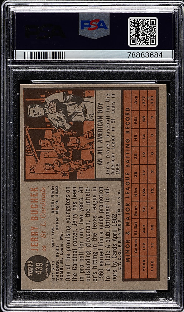 1962 Topps #439 Jerry Buchek PSA MINT 9