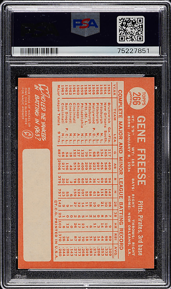 1964 Topps #266 Gene Freese PSA MINT 9