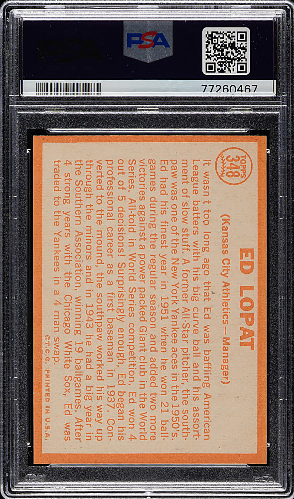 1964 Topps #348 Ed Lopat PSA MINT 9