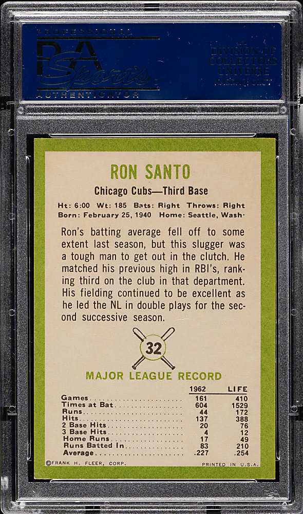 1963 Fleer #32 Ron Santo PSA NM-MT+ 8.5