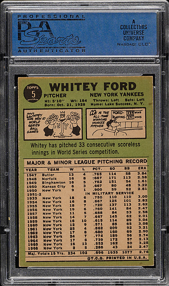 1967 Topps #5 Whitey Ford PSA NM 7