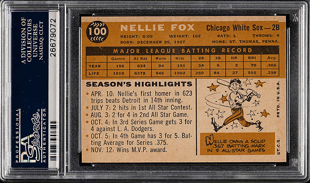 1960 Topps #100 Nellie Fox PSA NM-MT 8